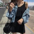 Fringed Cropped Denim Jacket As Shown In Figure - One Size