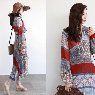 Multi-pattern Surplice-wrap Long Dress
