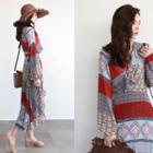 Multi-pattern Surplice-wrap Long Dress