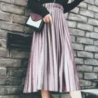 Velvet Accordion Pleat Midi Skirt