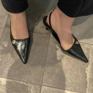 Rhinestone Kitten-heel Pointy Mules