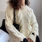 Ribbon Accent Cable Knit Sweater Off-white - One Size