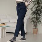 Drawstring Waist Cropped Loose Fit Fleece-lined Jeans