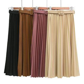 Belted Pleated Midi Skirt
