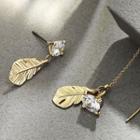 Cz Feather Accent Drop Earrings