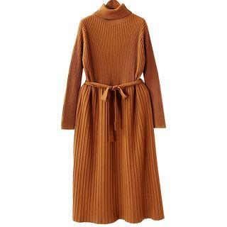Plain Long Sleeve Turtleneck Knit Dress