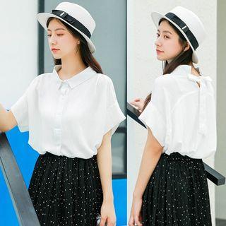 Short-sleeve Tie-back Plain Shirt