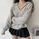 Loose-fit Knit Hooded Zip Jacket Gray - One Size
