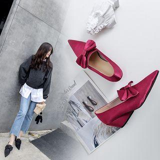 Satin Pointed Toe Bow Tie Mid-heel Pumps