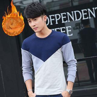 Colour Block Fleece-lined Long-sleeve T-shirt