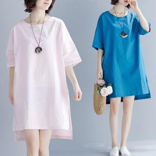 Side Slit Elbow-sleeve Shift Dress