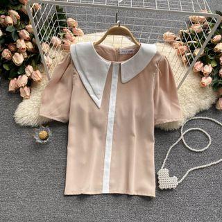 Short-sleeve Two-tone Blouse