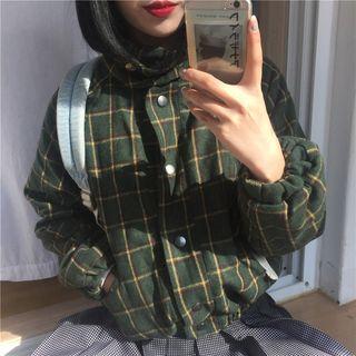 Plaid Hooded Button Jacket