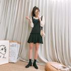 Inset Blouse Pleated Pinafore Dress Black - One Size