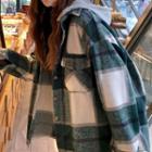 Color-block Plaid Loose-fit Hooded Top