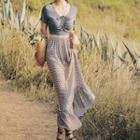 Set: Short-sleeve Swim Top + Plaid Swimshorts + Maxi Skirt