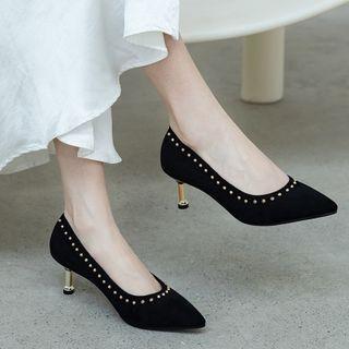 Pointed Studded High Heel Pumps