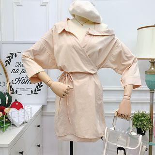 One-shoulder Wrapped Mini Dress With Sash