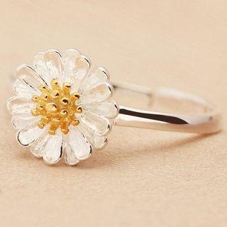 Flower Sterling Silver Open Ring White - One Size