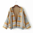 Geometric Open-front Knit Cardigan Khaki - One Size