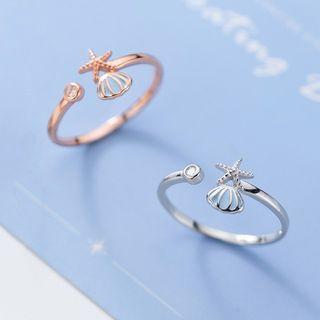 925 Sterling Silver Shell Starfish Open Ring