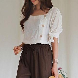 Square-neck Tie-sleeve Blouse