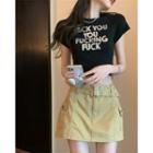 Short-sleeve Lettering T-shirt / Cargo Mini Skirt
