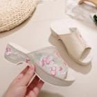 Floral Embroidered Platform Peep-toe Slide Sandals