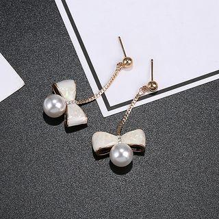 Faux Pearl Bow Drop Earring Gold - One Size