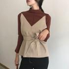 Plain Mock Neck Long-sleeve Top Red - One Size