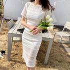 Short-sleeve Tiered Lace Sheath Dress