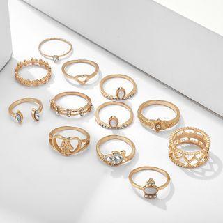 Set Of 12: Rhinestone Alloy Ring (assorted Designs) 8866 - Gold - One Size