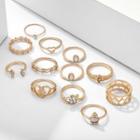 Set Of 12: Rhinestone Alloy Ring (assorted Designs) 8866 - Gold - One Size