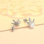 925 Sterling Silver Crown Faux Pearl Earring 1 Pair - Silver - One Size