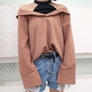 Mock Two-piece Cutout Long-sleeve Blouse