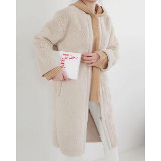 Collarless Sherpa-fleece Zip Coat