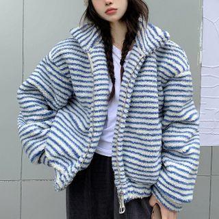 Striped Fleece Zip-up Jacket Stripe - Blue - One Size