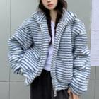 Striped Fleece Zip-up Jacket Stripe - Blue - One Size