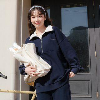 [actirable] Contrast-collar Zipped Sweatshirt