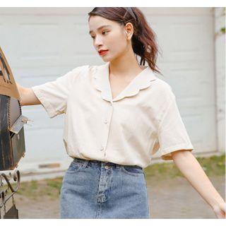 Collared Short-sleeve Chiffon Shirt