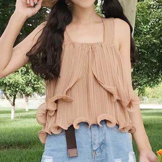 Sleeveless Lettuce Edge Chiffon Top