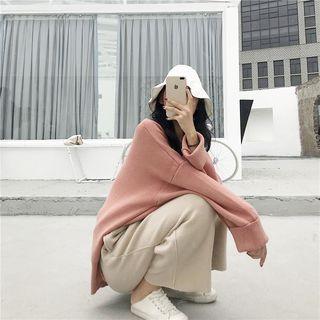 Set: Side-slit Oversize Sweater + Cropped Wide-leg Pants