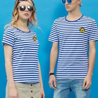 Short-sleeve Crewneck Striped Slim T-shirt