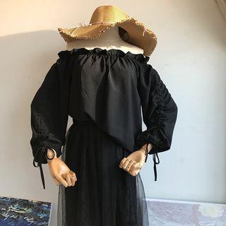 Drawstring-sleeve Off-shoulder Blouse