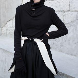 Mock-turtleneck Knit Top With Gloves Black - One Size
