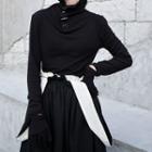 Mock-turtleneck Knit Top With Gloves Black - One Size