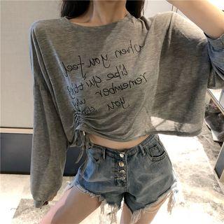 Long-sleeve Letter Drawstring Cropped T-shirt