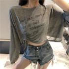 Long-sleeve Letter Drawstring Cropped T-shirt
