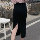 Midi Back-split Knit Skirt Black - One Size