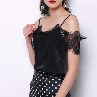 Short-sleeve Cold Shoulder Lace Paneled Top